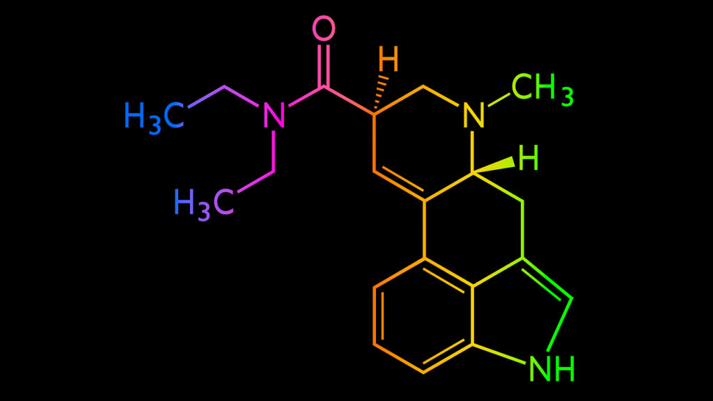 Símbolo químico del LSD sobre fondo negro