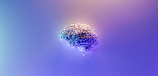 glowing brain on lilac gradient background